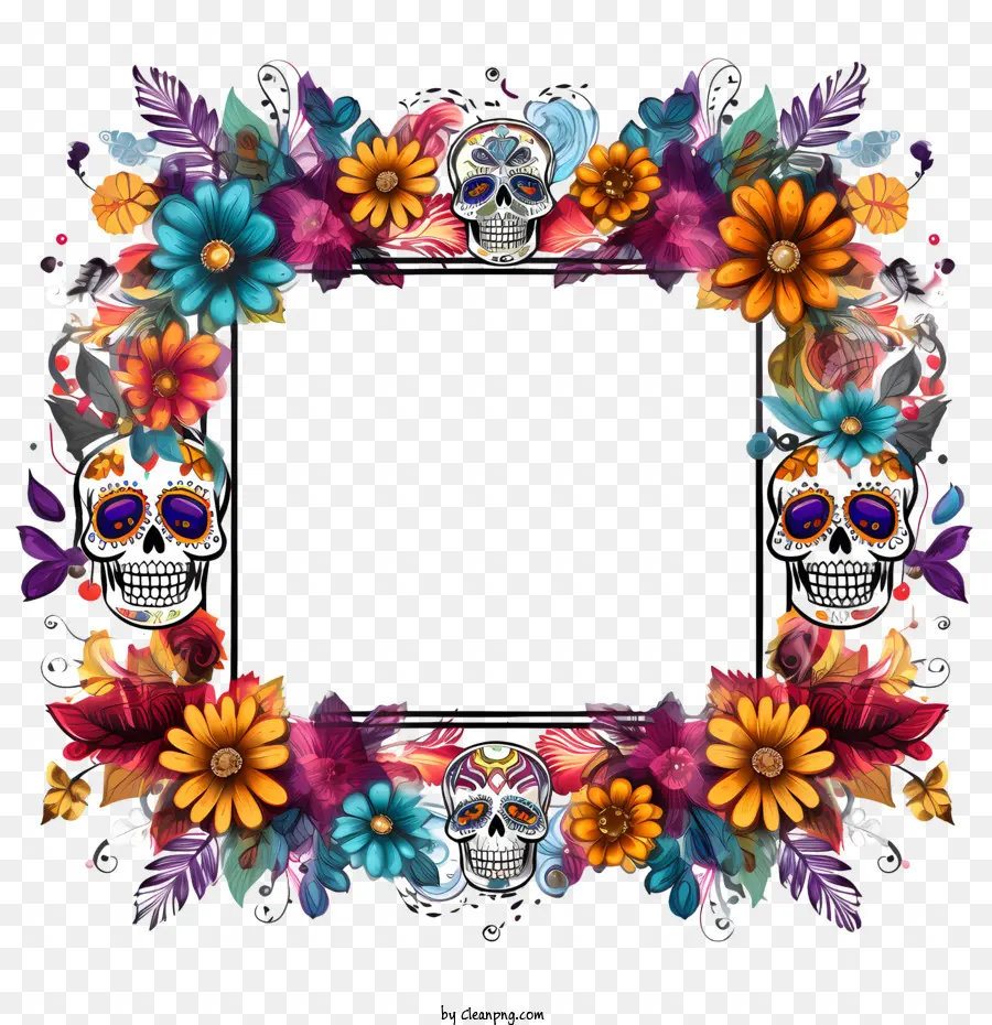 Dia De Muertos，Cadre De Crâne Floral PNG