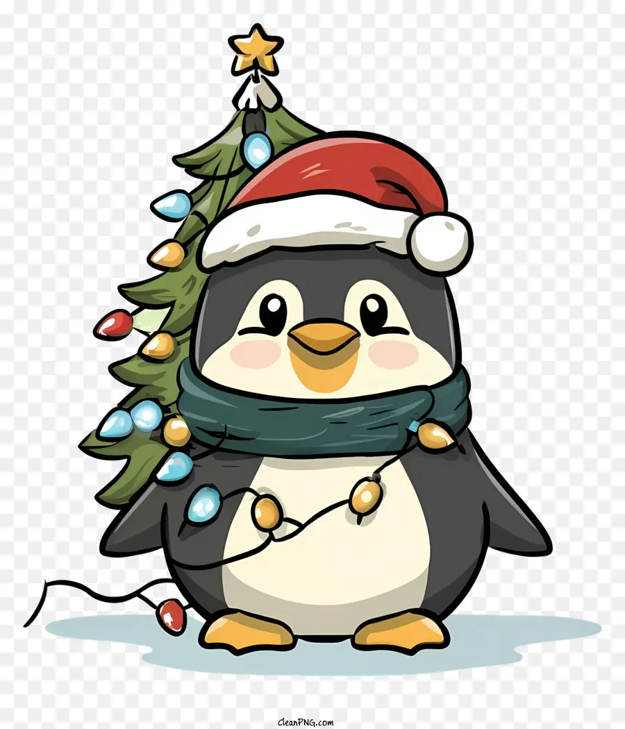 Cartoon Pingouin，Chapeau De Santa PNG