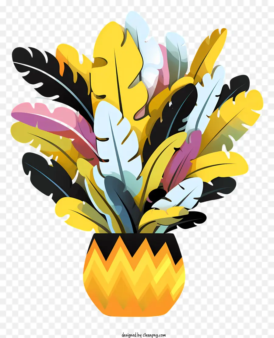 Pot De Fleur，Plumes Colorées PNG