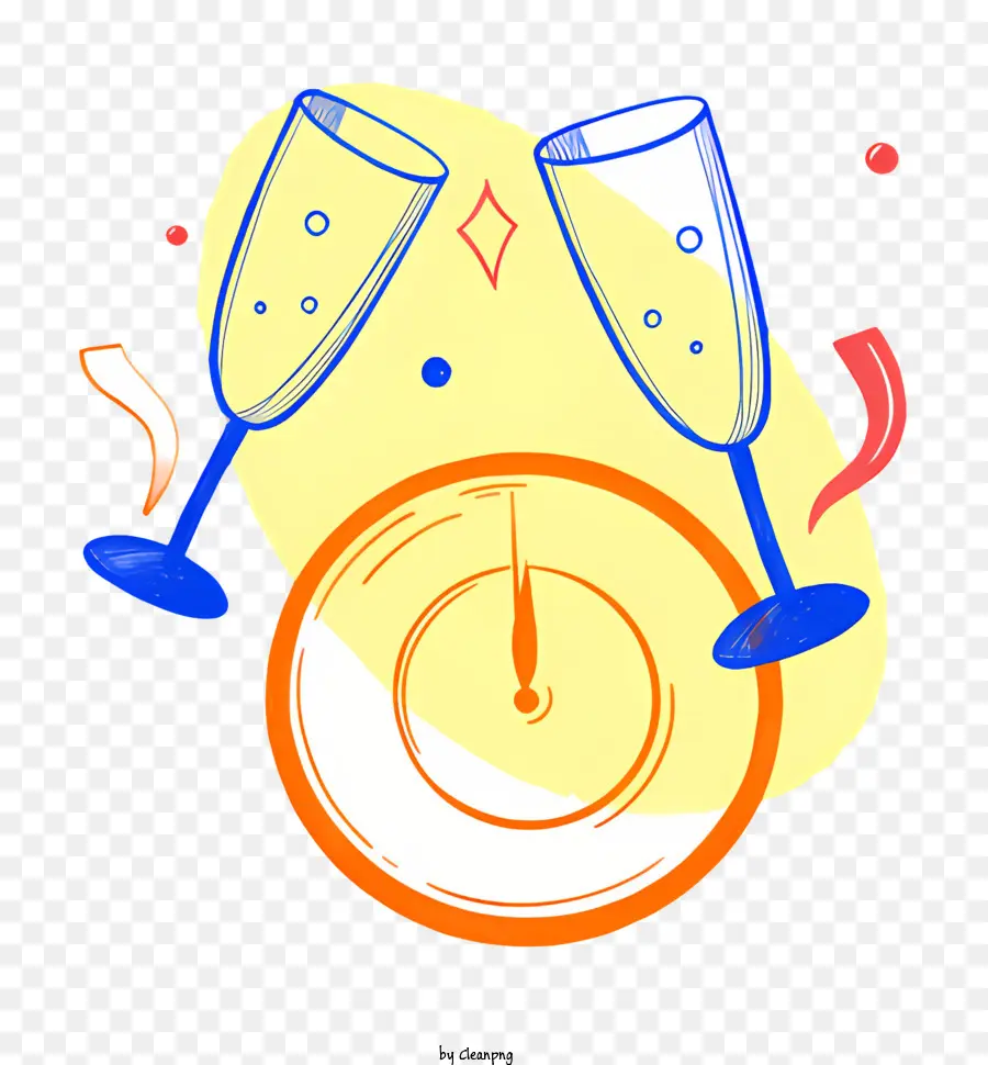 Horloge，Verres à Champagne Et Horloge PNG