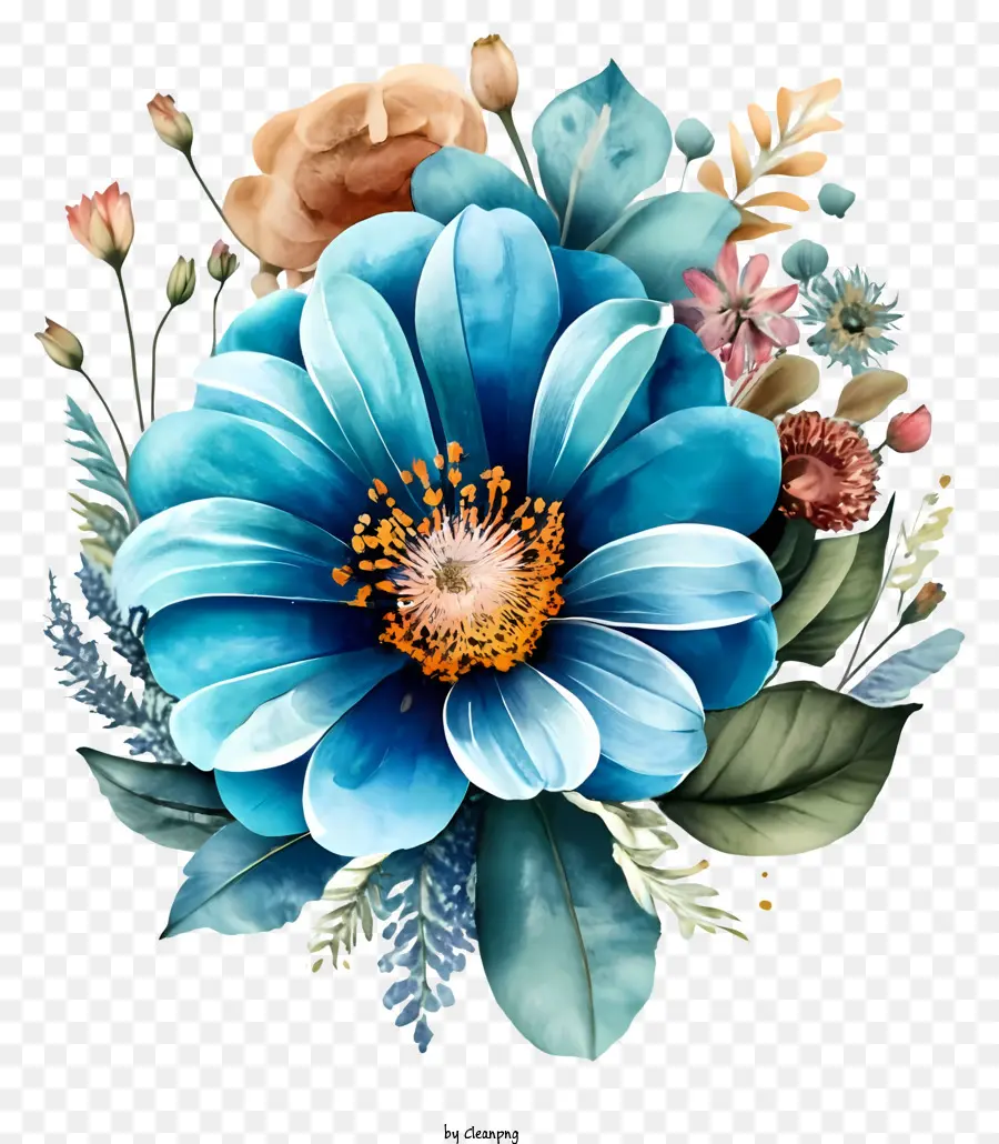 Peinture à L'aquarelle，Fleur Bleue PNG