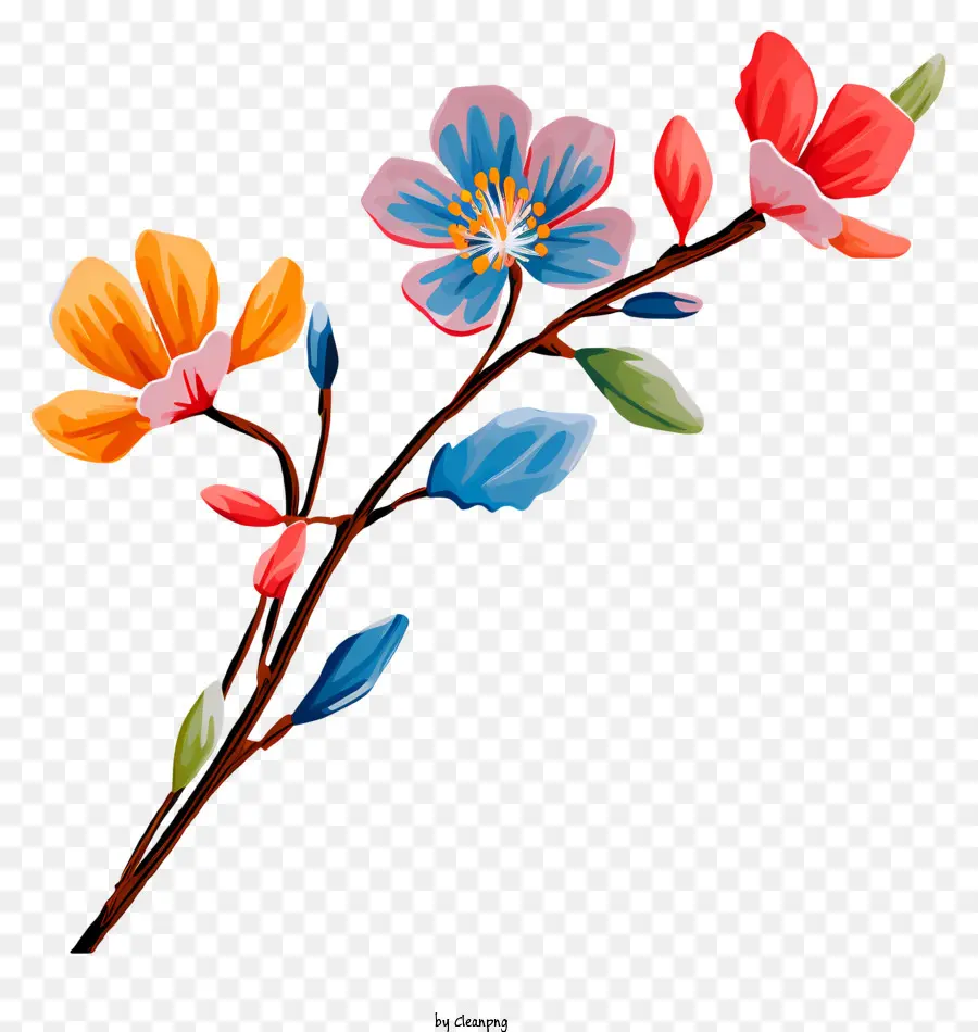 Branche Avec Des Fleurs，Fleurs Colorées PNG