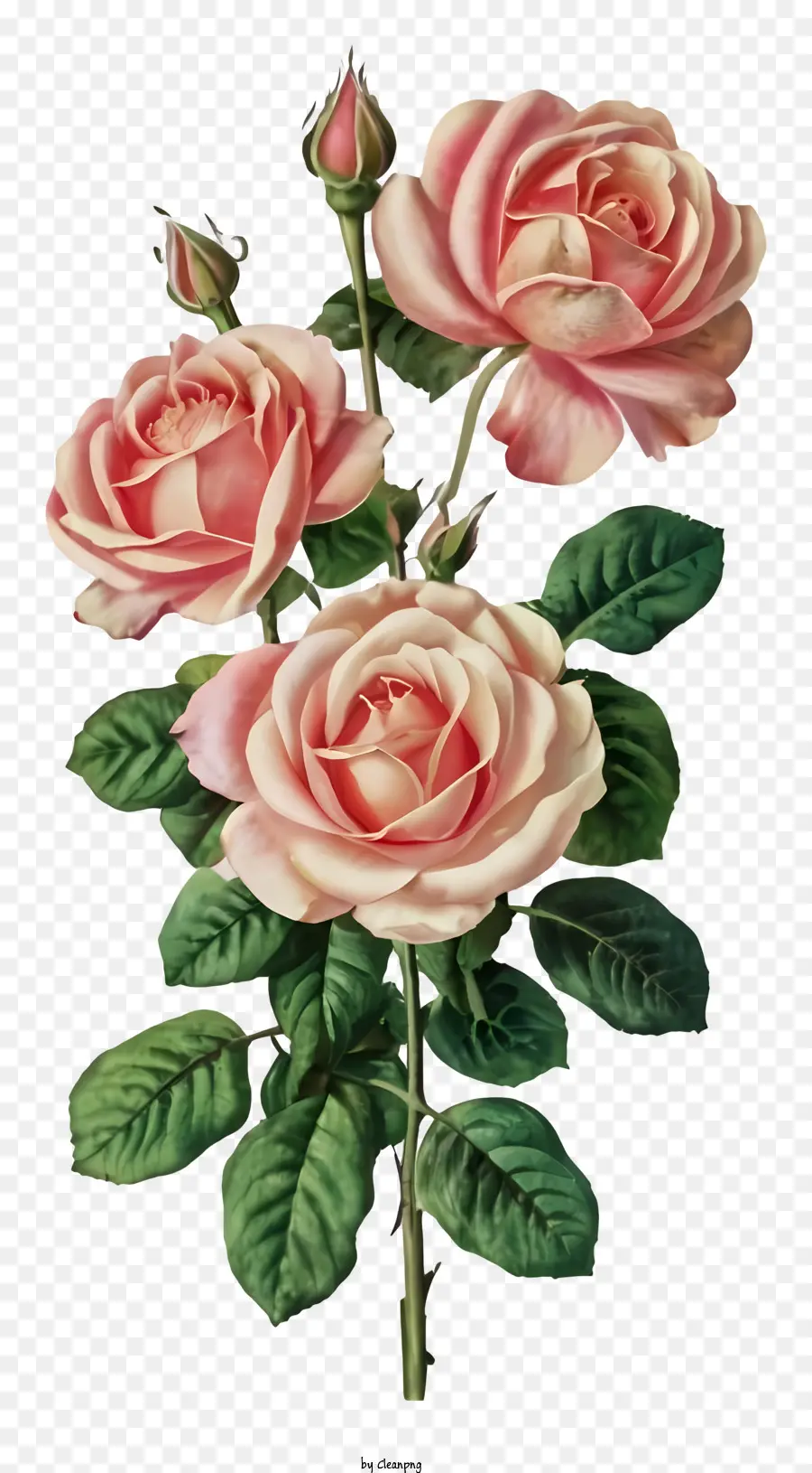 Les Roses Roses，Feuilles Vertes PNG