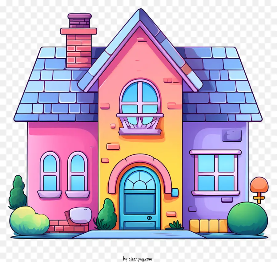 Dessin Animé Maison，Maison Rose Et Bleue PNG