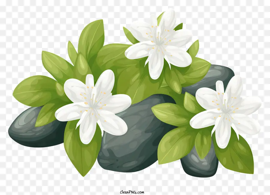 Fleurs Blanches，Feuilles Vertes PNG