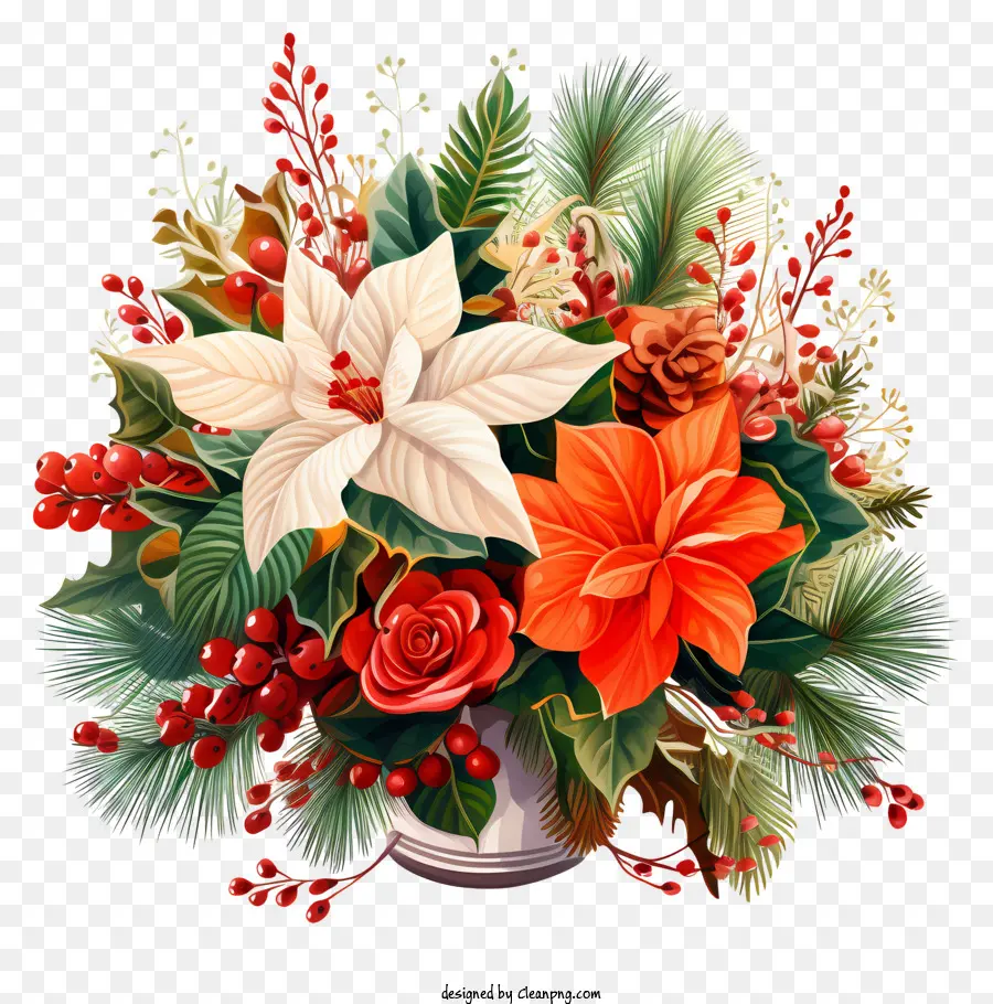 Bouquet De Noël，Fleurs Rouges Et Blanches PNG