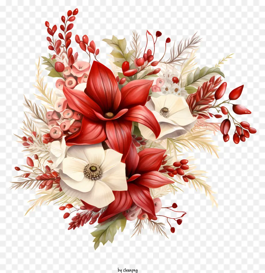 Bouquet Rouge Et Blanc，Fleurs De Poinsettia PNG