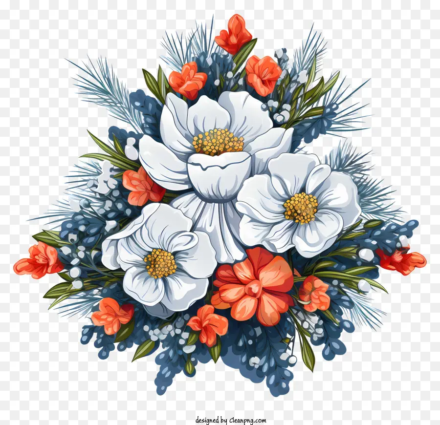 Bouquet，Fleurs Blanches Et Oranges PNG