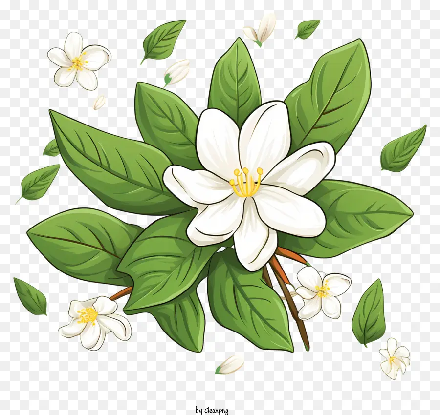 Fleur De Jasmin Blanc，Feuilles Vertes PNG