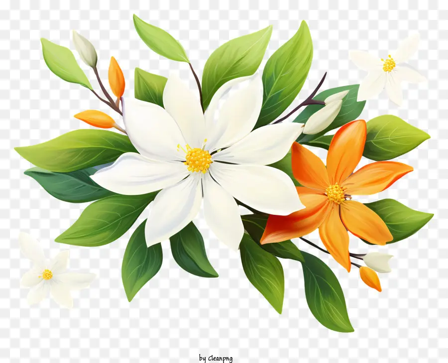 Fleurs Blanches，Feuille Verte PNG