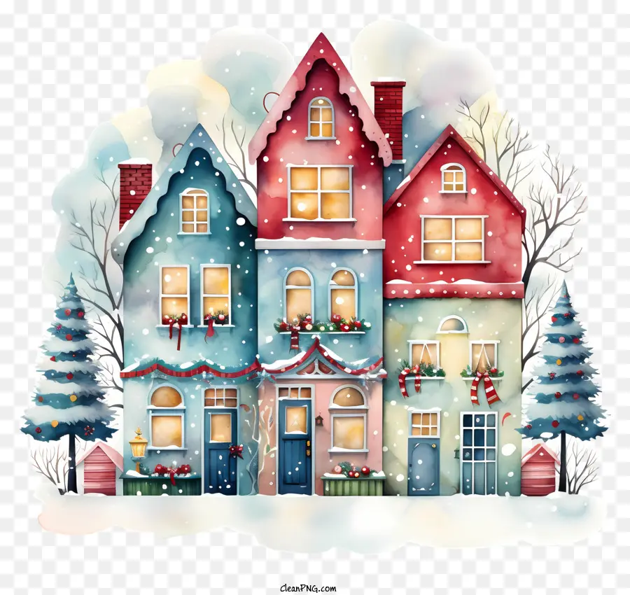 Les Décorations De Noël，Maisons Colorées PNG