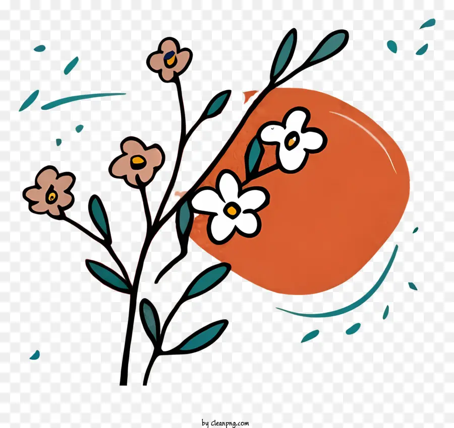 Fruits Oranges，Branche De Fleurs PNG