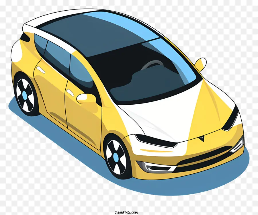 Voiture Jaune，Roues Blanches PNG