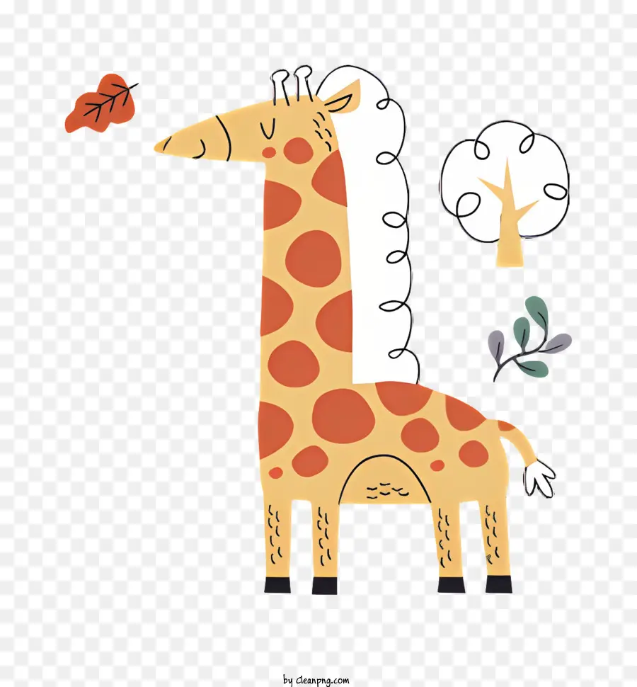Dessin Animé Girafe，Arbre Avec Des Feuilles PNG