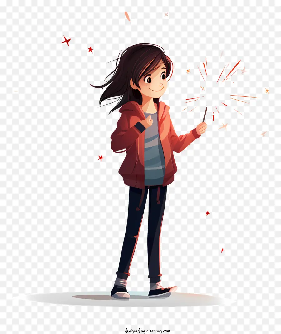 Personnage De Dessin Animé，Fille Avec Sparkler PNG