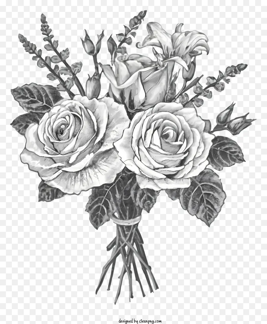 Illustration En Noir Et Blanc，Bouquet De Roses PNG