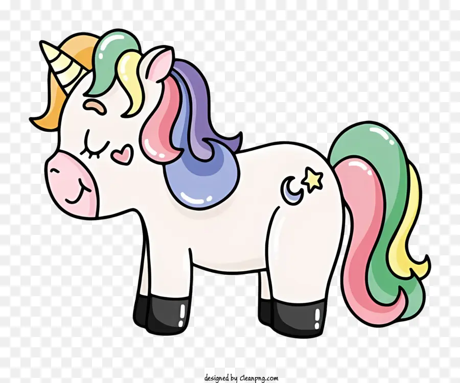 Dessin Animé De La Licorne，Mane Aux Couleurs Vives PNG