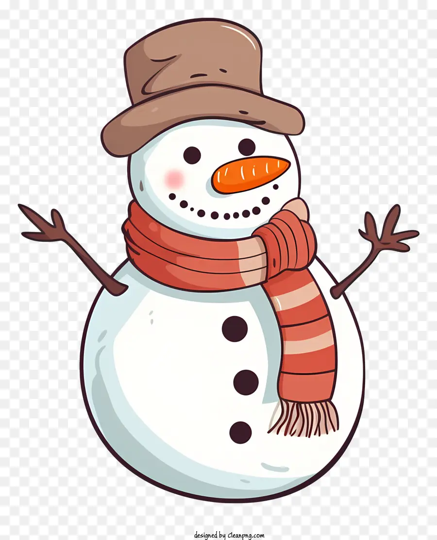 Bonhomme De Neige Dessin Animé，Écharpe Rouge Et Chapeau PNG