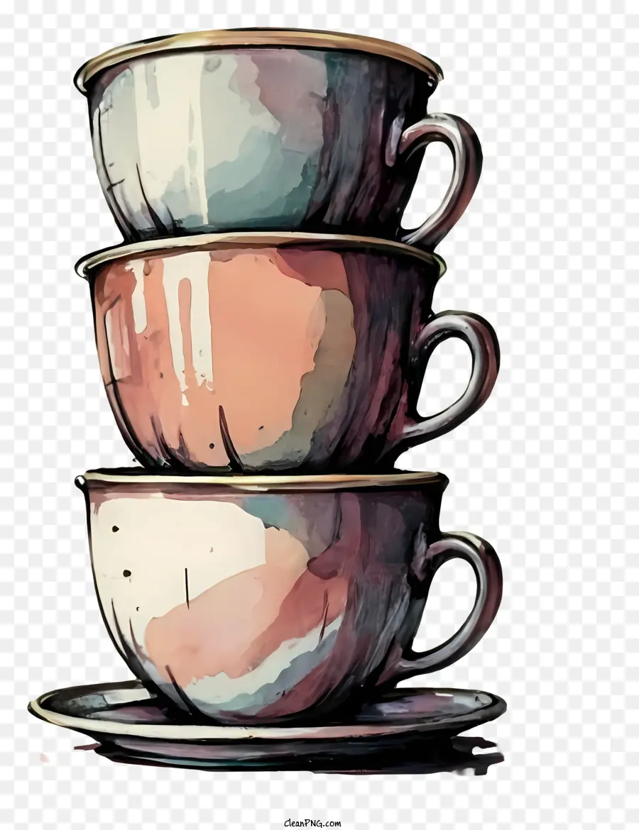 Peinture à L'aquarelle，Tasses Empilées PNG