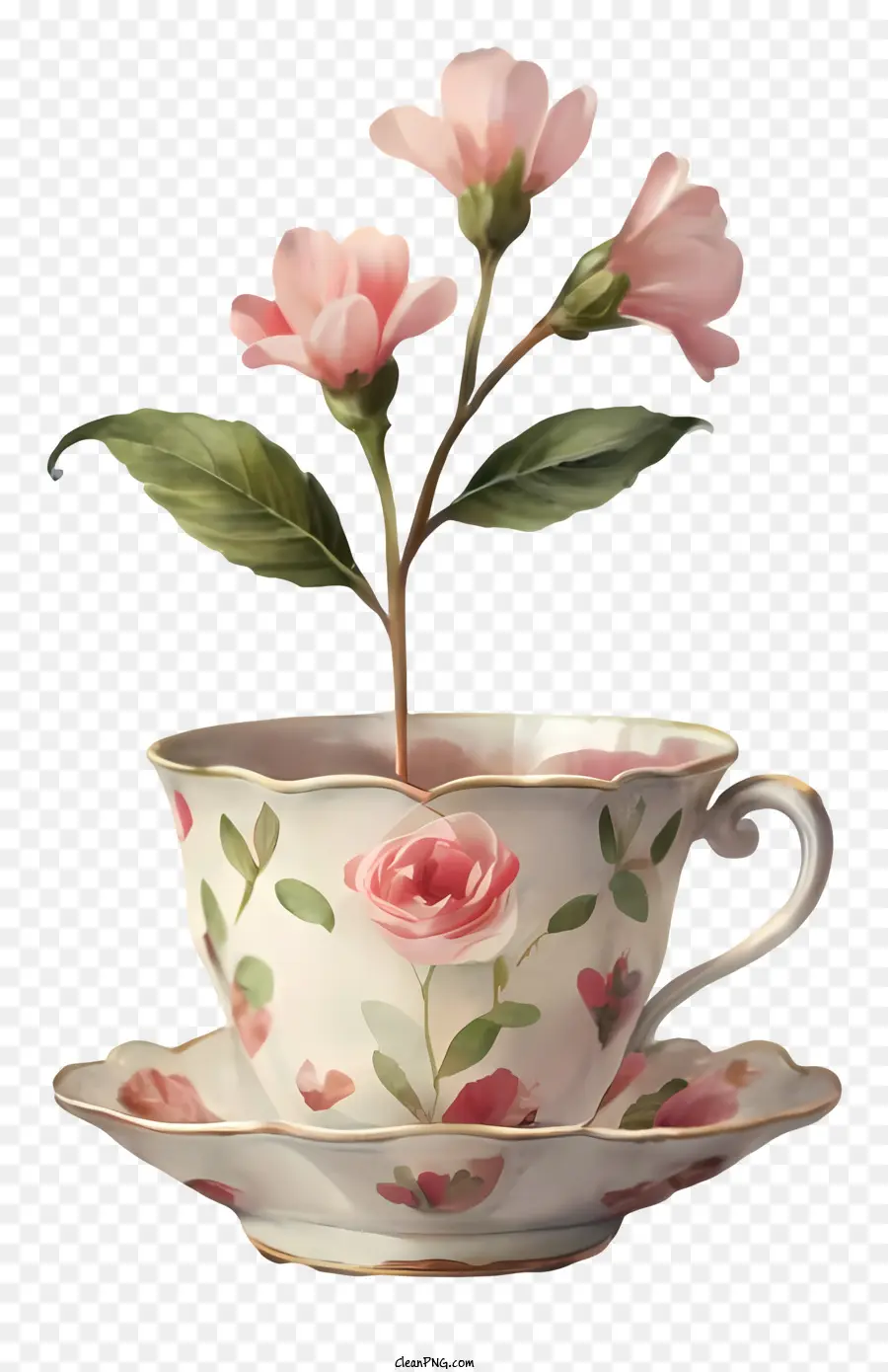 Rose Rose，Fleur Dans Une Tasse De Thé PNG