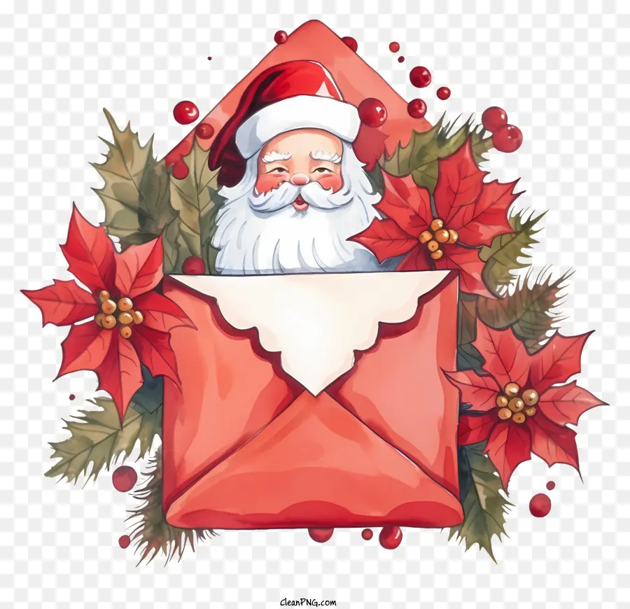 Le Père Noël，Enveloppe Avec Ruban Rouge PNG