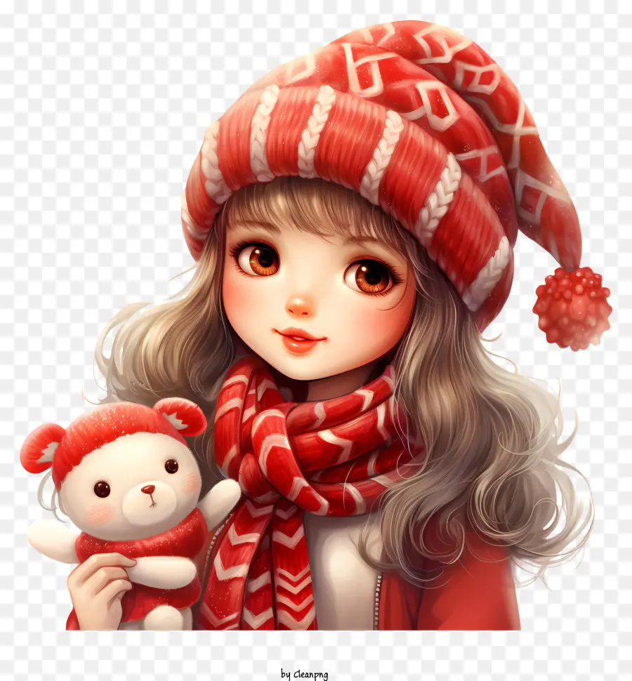 Fille De Dessin Animé，Jolie Fille Avec Bonhomme De Neige PNG