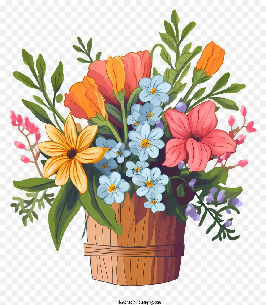 Pot à Fleurs En Bois，Couleur Des Fleurs PNG