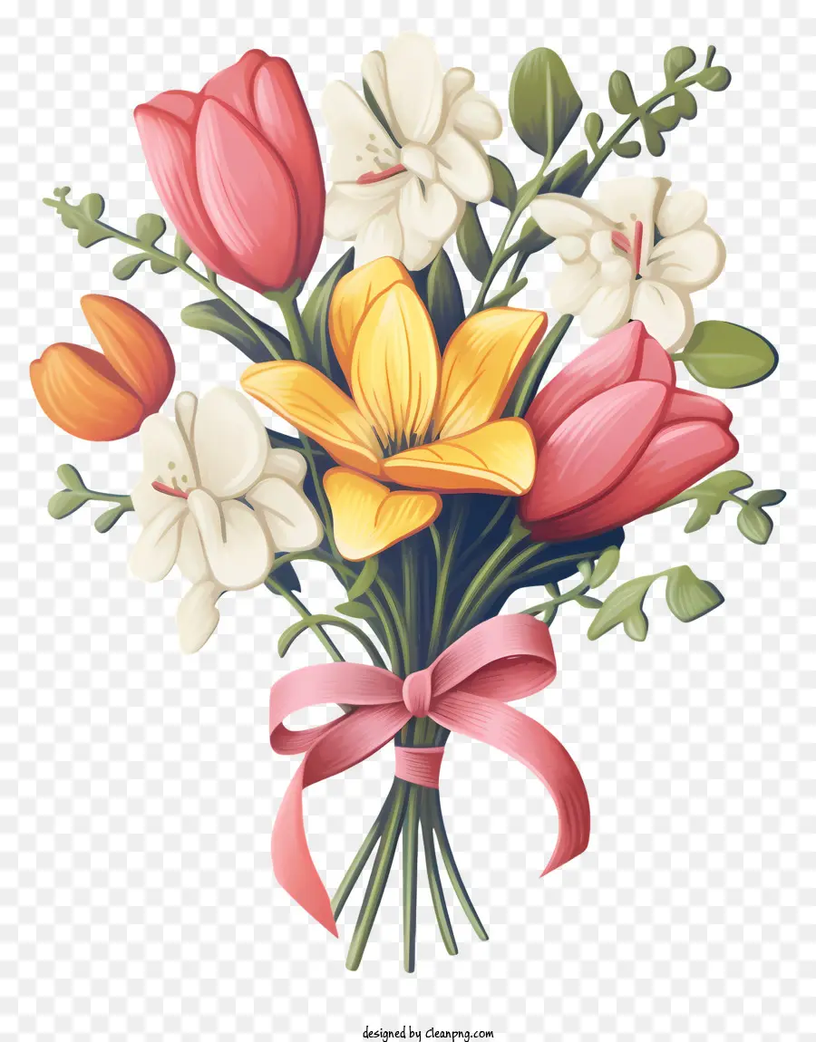 Bouquet De Fleurs，Tulipes Roses Et Jaunes PNG