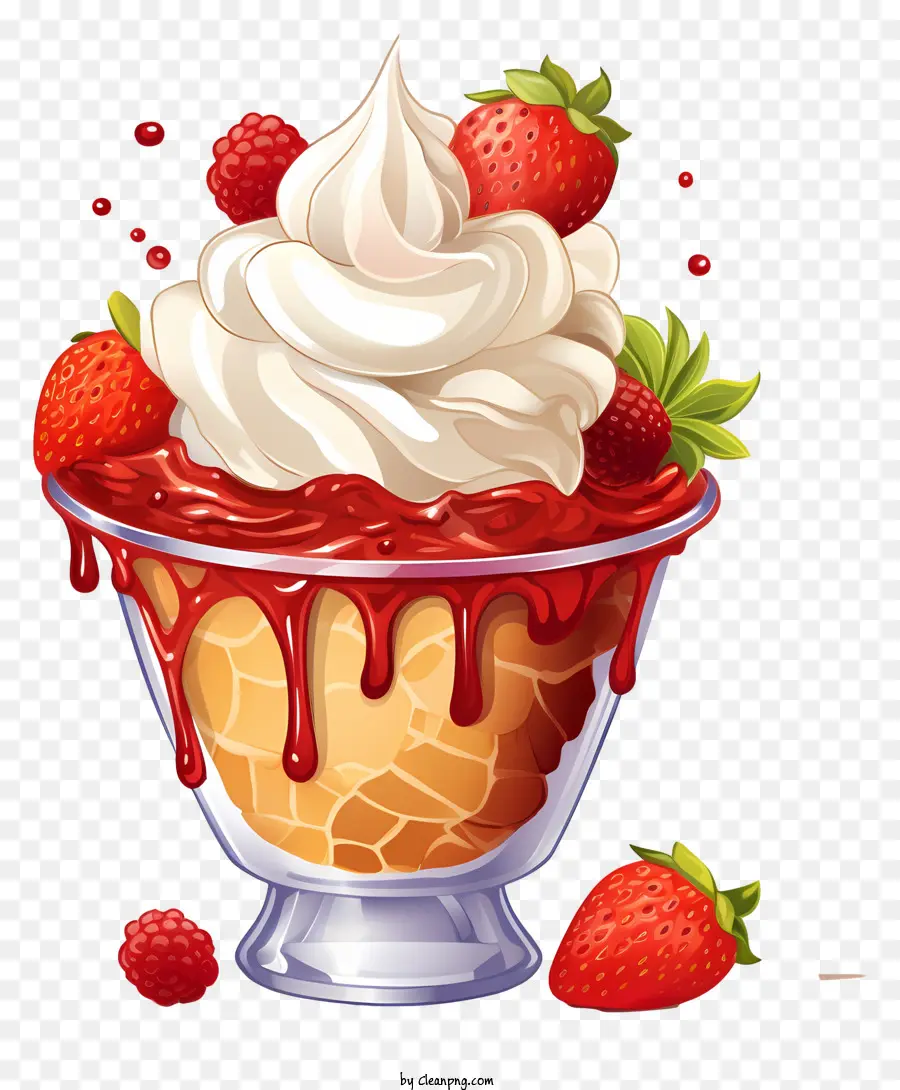 Glace，Coupe Glacée Aux Fraises PNG