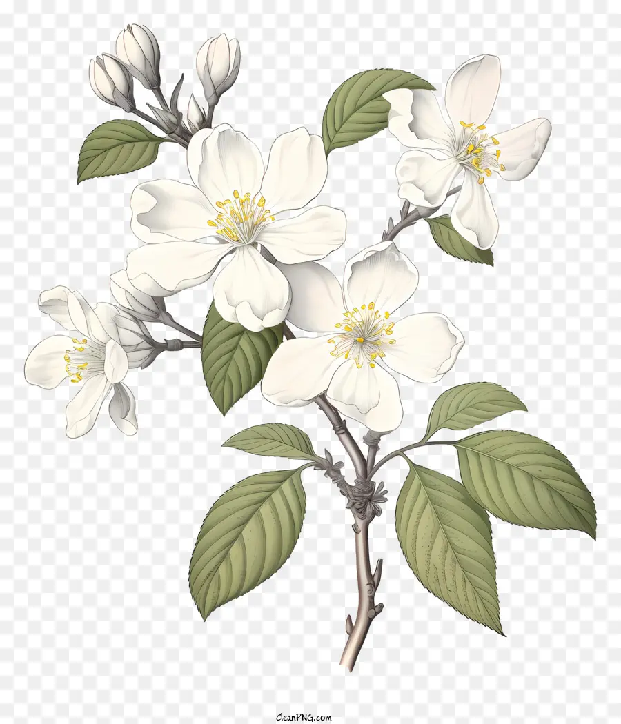 Branche D'arbre，Fleurs Blanches PNG