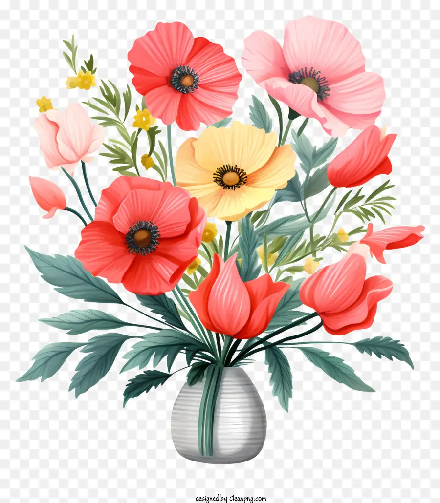 Vase，Fleurs Roses Dans Un Vase PNG