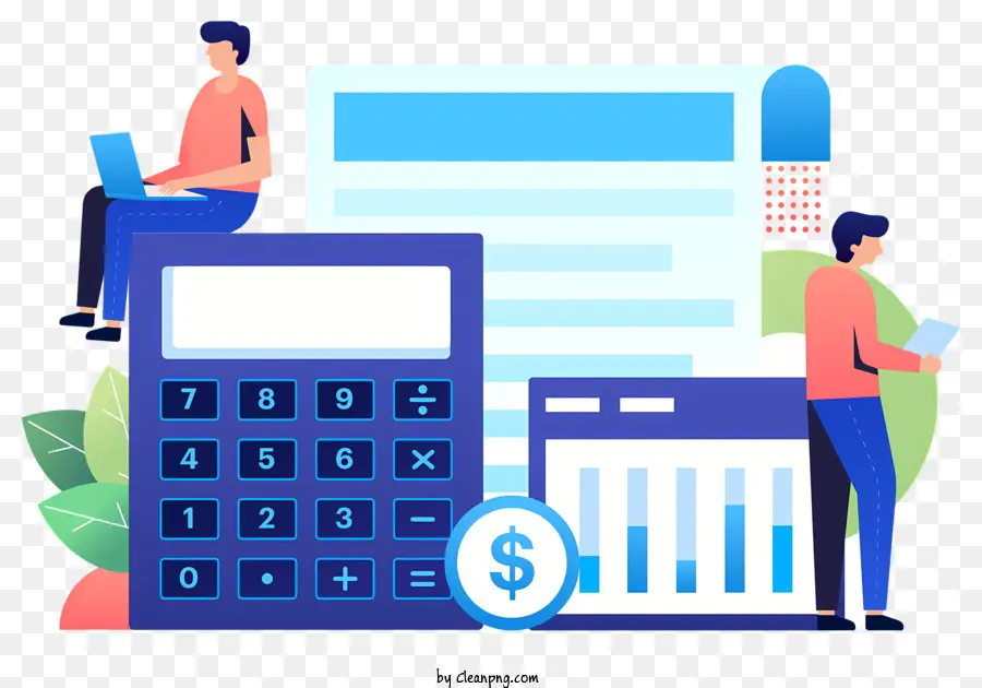 Groupe De Personnes Travaillant，Calculatrice Et Graphiques PNG