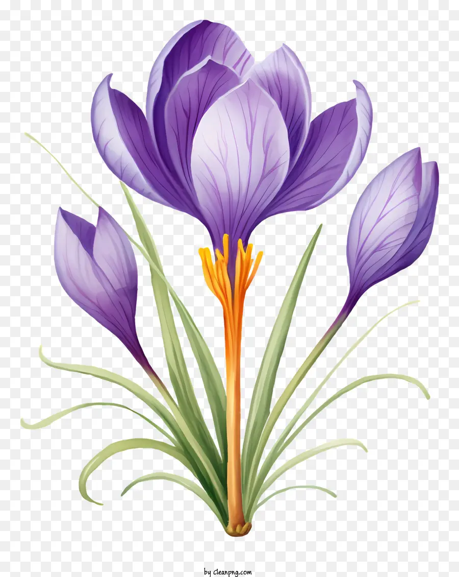 Crocus Violet，Fleur Avec Des Tiges Vertes PNG