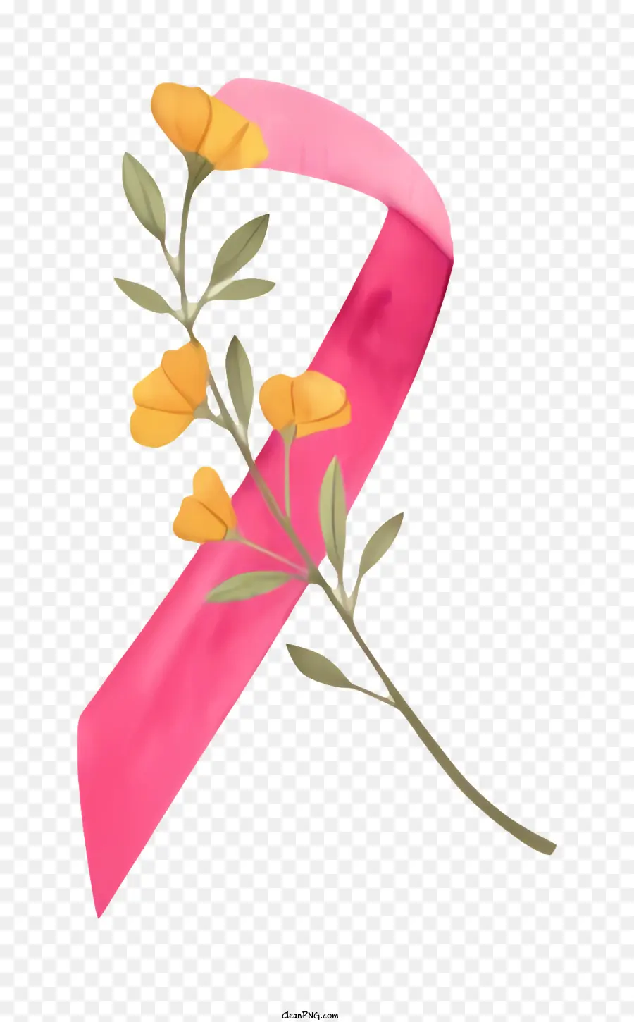 Ruban Rose，Fleurs Jaunes PNG