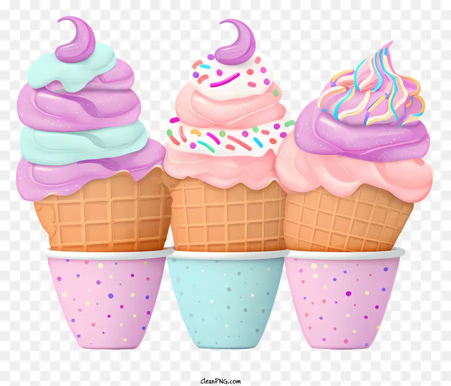 Cornets De Glace，Petits Gâteaux Colorés PNG