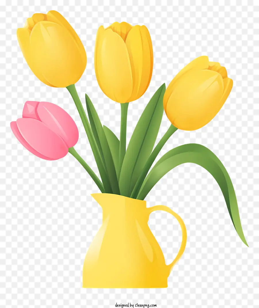 Jaune Vase，Tulipes Roses PNG