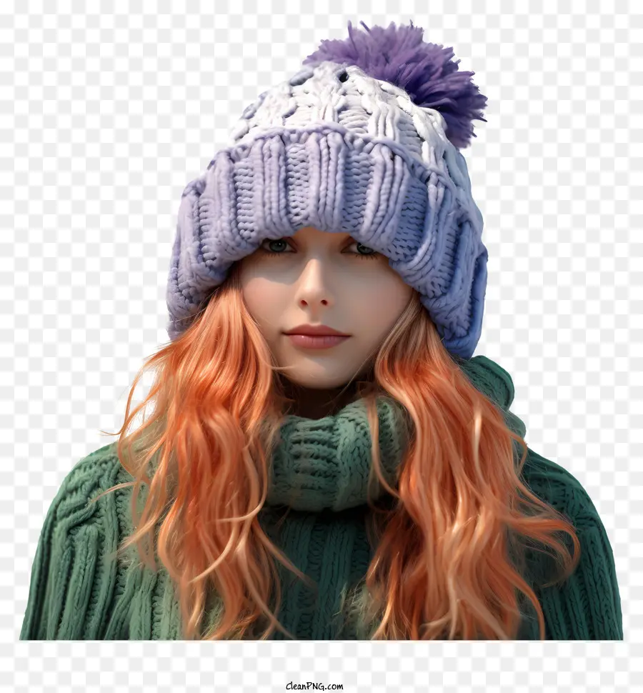 Cheveux Roux，Chapeau D'hiver Violet PNG