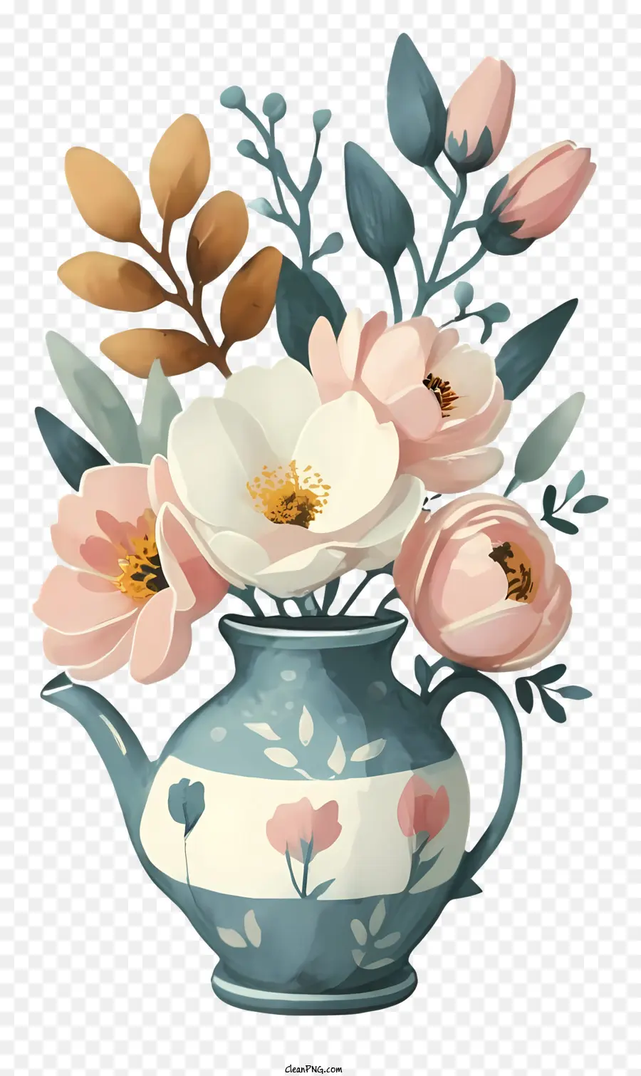 Vase，Fleurs Roses Et Blanches PNG