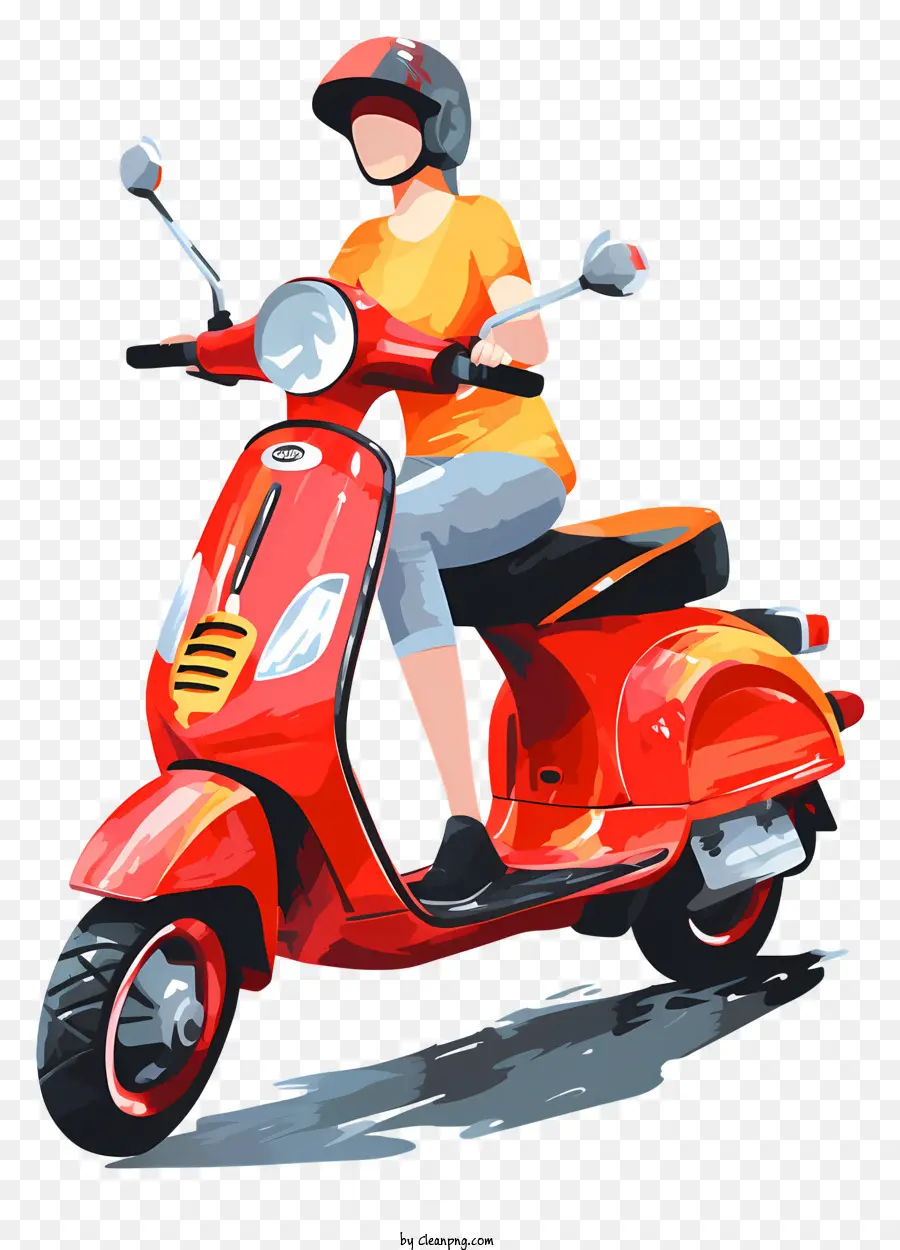 Femme Riding Scooter，Scooter Rouge Et Blanc PNG