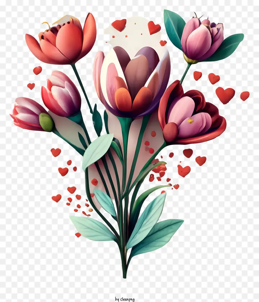 Bouquet De Tulipes，Tulipes Rouges Et Roses PNG