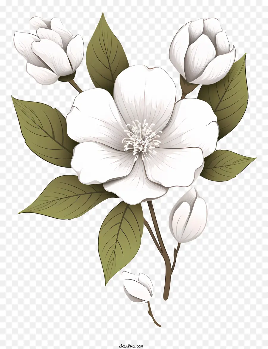 Image En Noir Et Blanc，Fleurs Blanches PNG