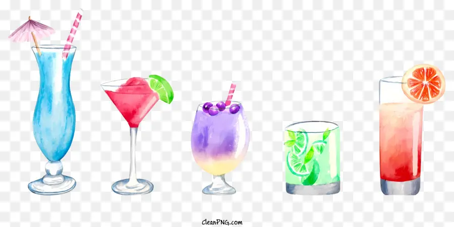 Peintures à L'aquarelle，Cocktails Colorés PNG