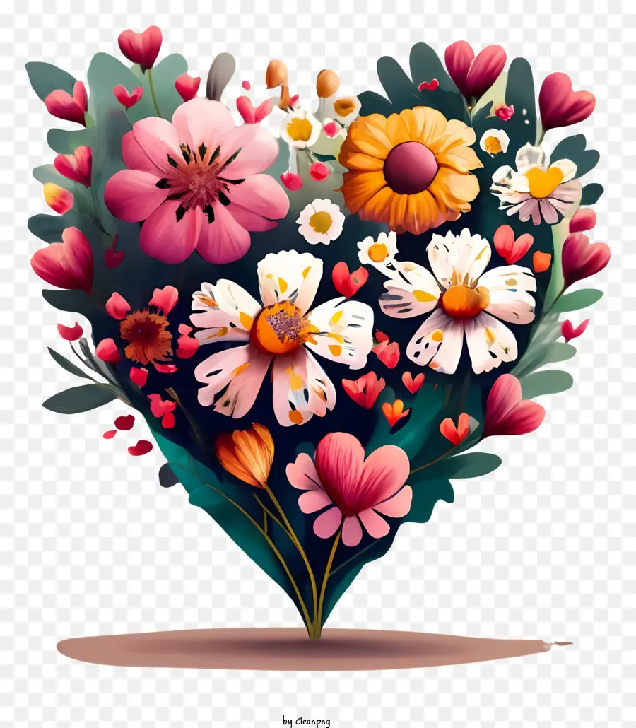 Bouquet En Forme De Coeur，Fleurs Colorées PNG