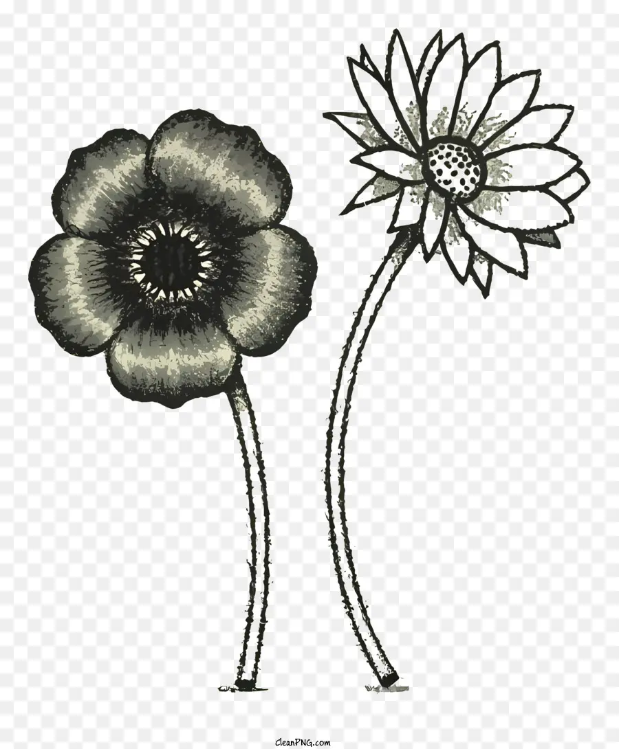 Fleurs，Fleurs Noires Et Blanches PNG