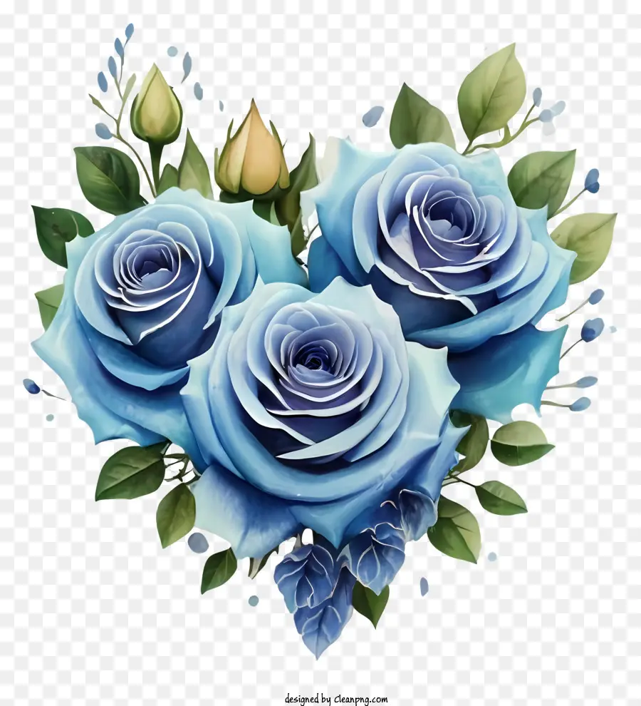 Roses Bleues，En Forme De Coeur PNG
