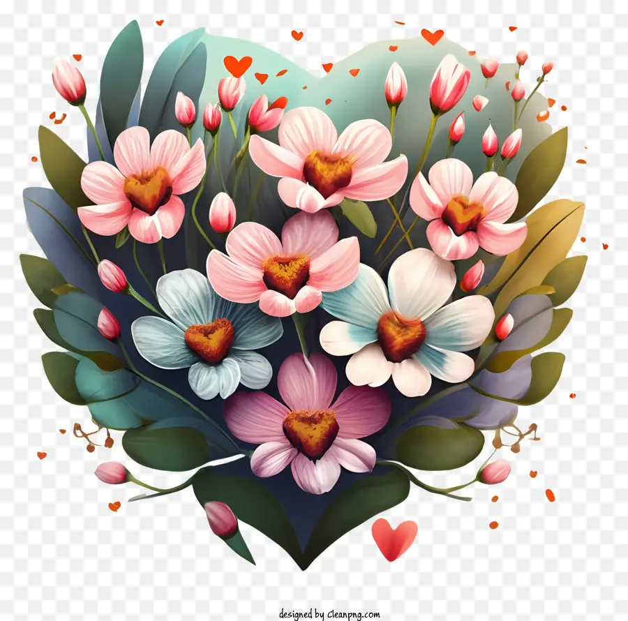 Bouquet En Forme De Coeur，Fleurs Colorées PNG