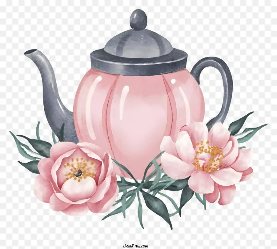 Peinture à L'aquarelle，Théière Rose PNG