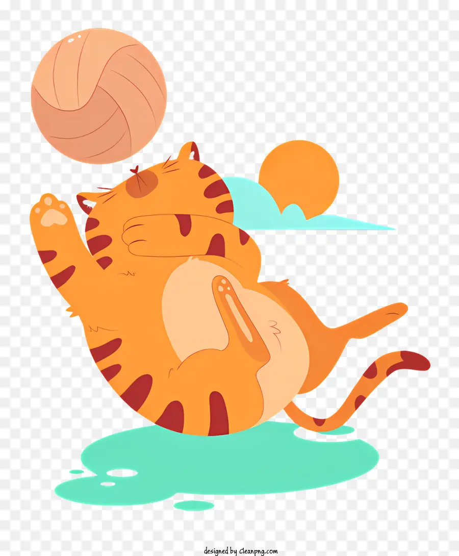 Chat Jouant Avec Un Ballon，Chat Orange Jouant Au Volley Ball PNG