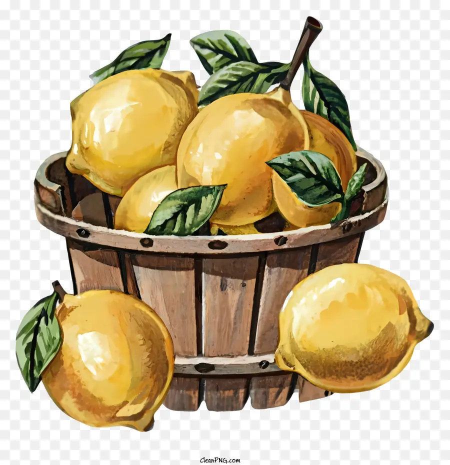 Citrons，Panier De Bois PNG