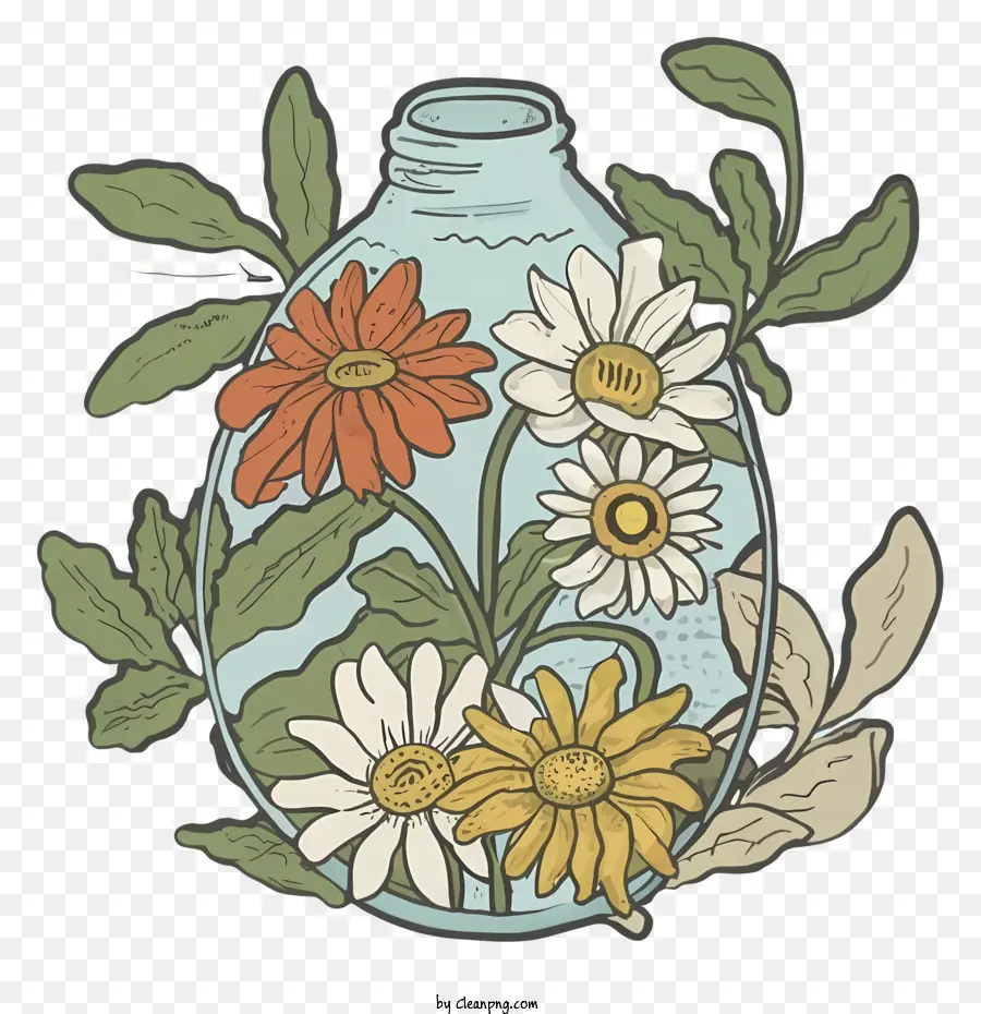 Vase Avec Des Fleurs，Arrangement De Marguerites PNG